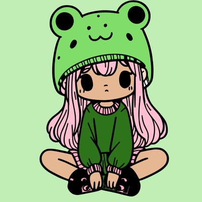 a girl wearing a frog hat and some frog socks