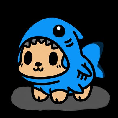 cute dog wearing a shark costume