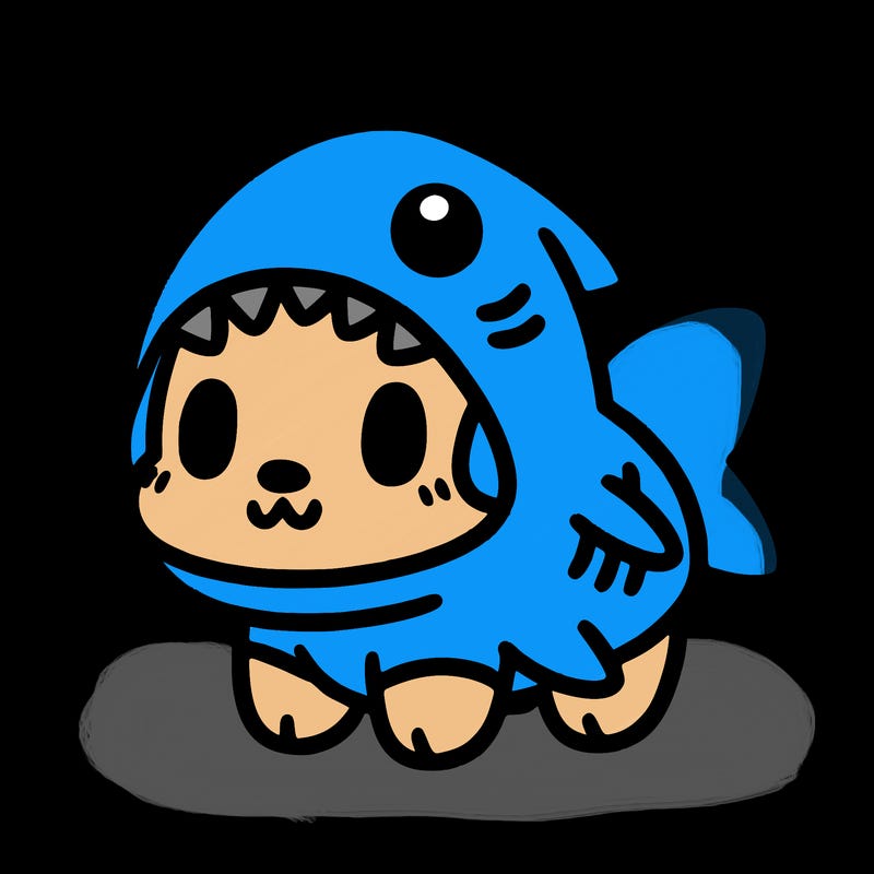 cute dog wearing a shark costume