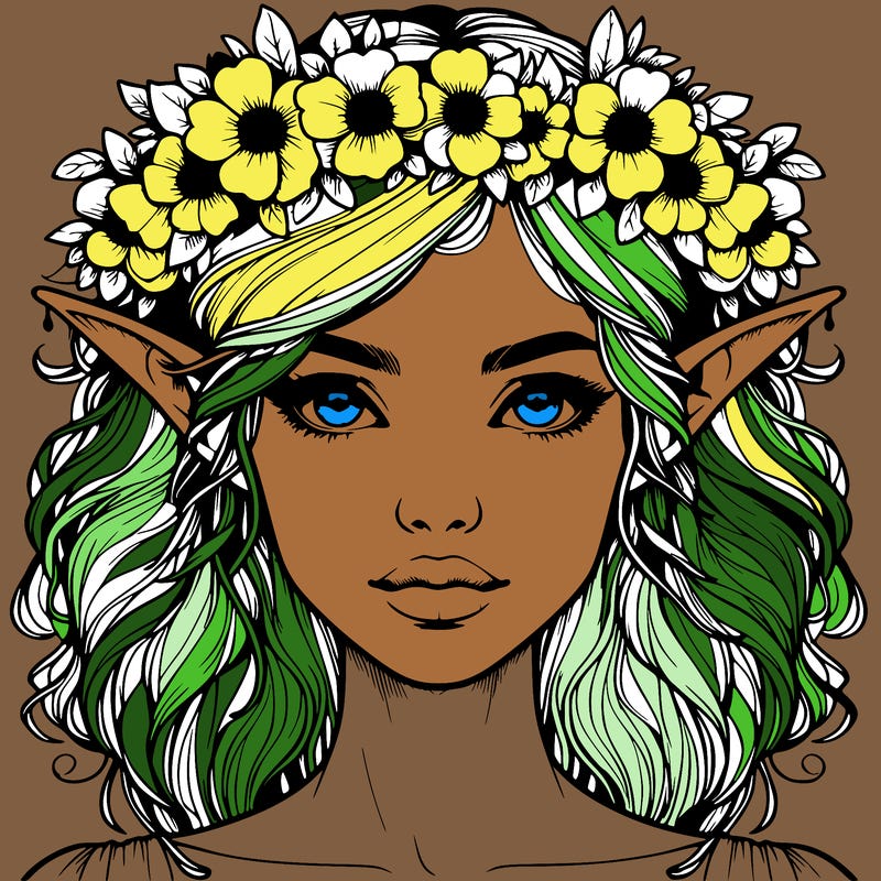 realistic female elf with flower crown