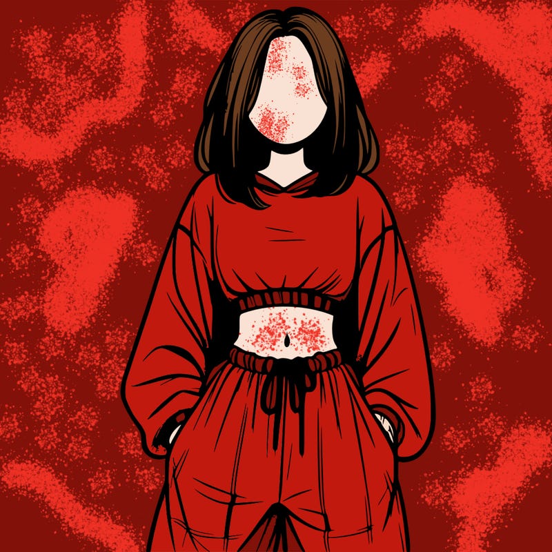 realistic girl faceless with baggy pants and a crop top