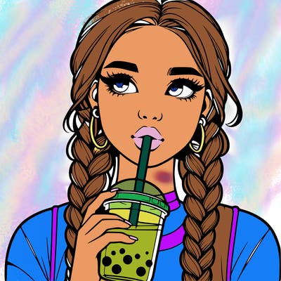 realistic girl with braided hair drinking boba