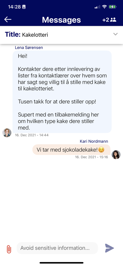 Vigilo - Interface de mensagens da aplicação Vigilo a mostrar uma conversa entre um funcionário da escola e um encarregado de educação.
