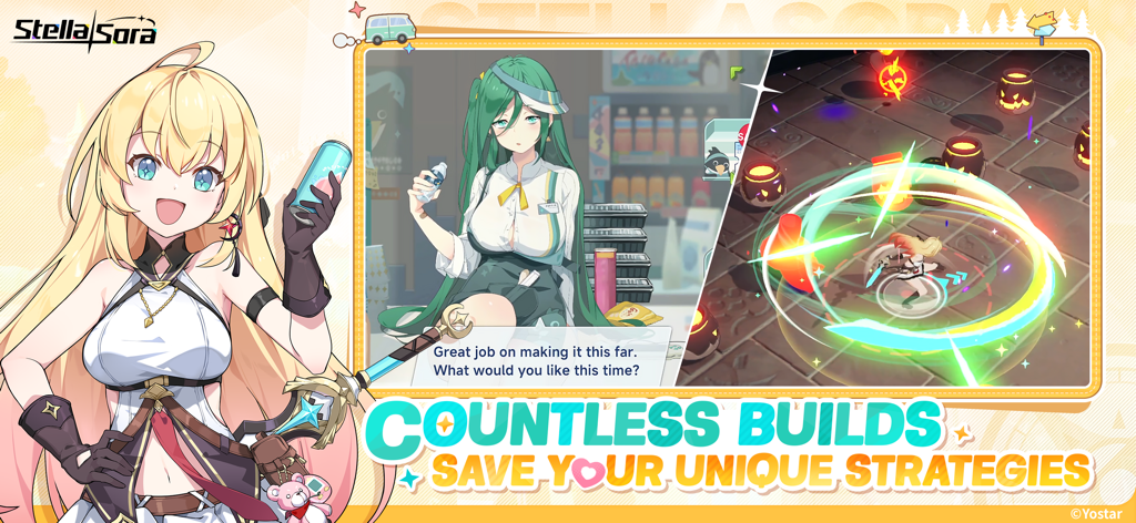 Stella Sora - Captura de tela do jogo mobile Stella Sora mostrando personagens de anime e jogabilidade de combate tático