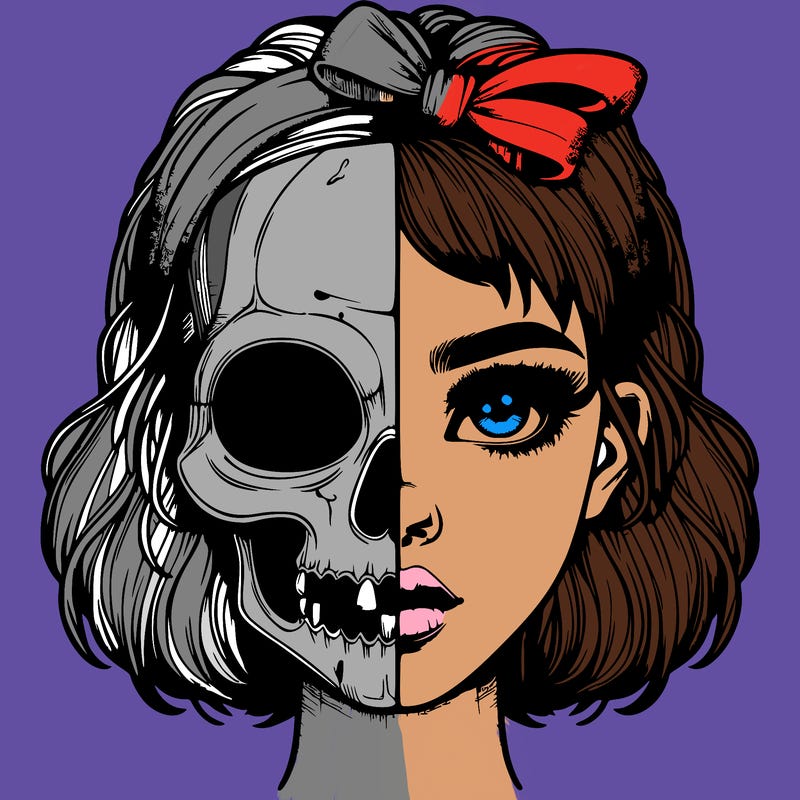 realistic girl with half skull mask