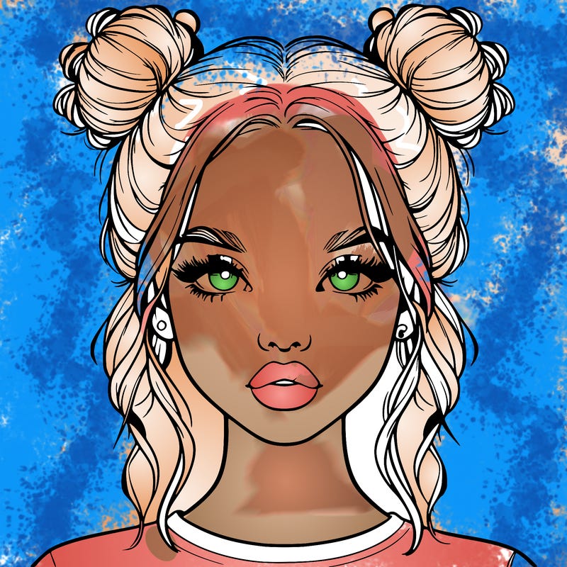 realistic girl with two buns in hair and lips
