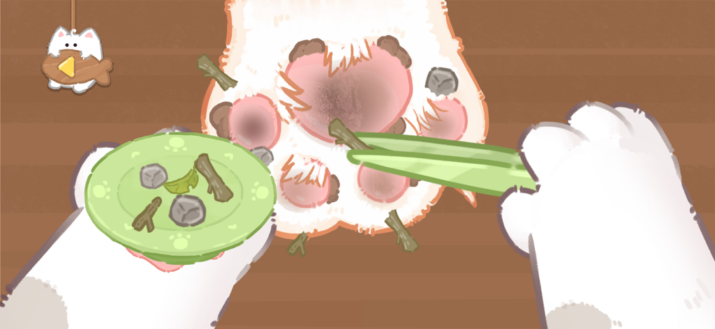 Purrrfect Spa - ASMR Cat Game - Usando pinças para remover galhos e pedras da pata de um gato no jogo ASMR Purrrfect Spa