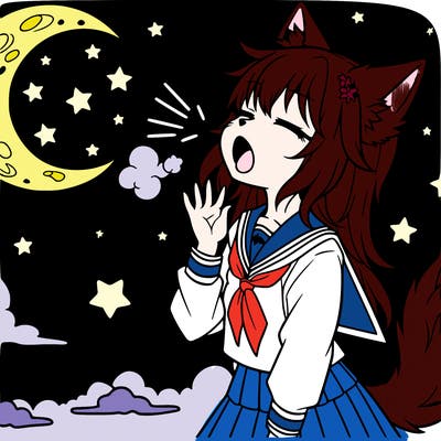 anime wolf girl howling at the moon