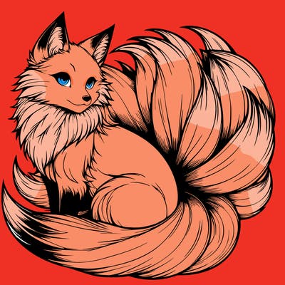 realistic detailed 9 tailed anime fox