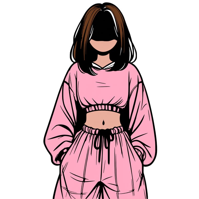 realistic girl faceless with baggy pants and a crop top