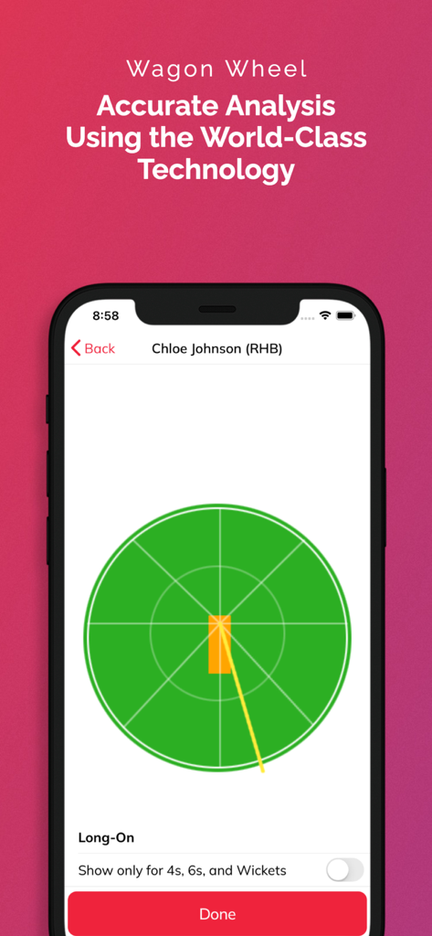 CrickPro - Cricket Scoring App - CrickPro app interface displaying a cricket wagon wheel for player shot analysis