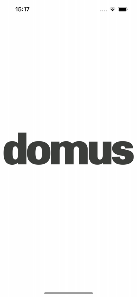 Domus magazine app splash screen with the classic logo on a white background