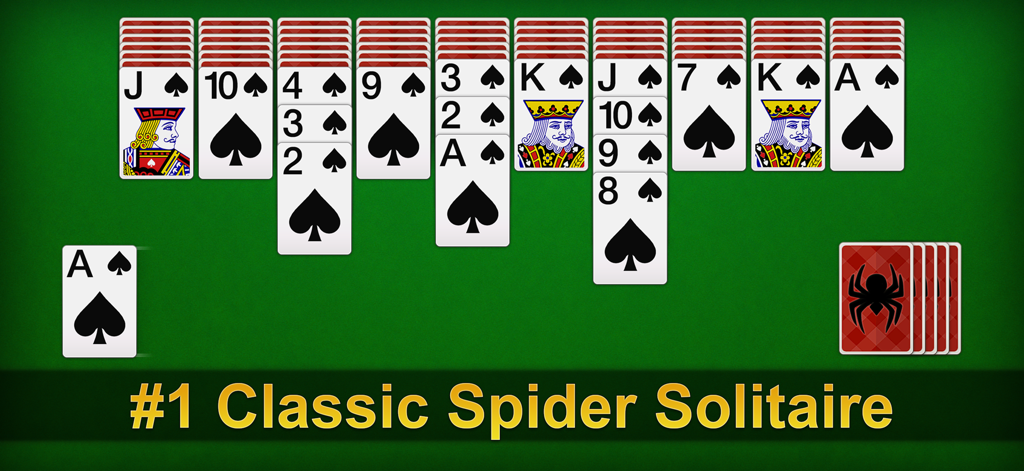 A game of classic Spider Solitaire with a traditional Windows style layout