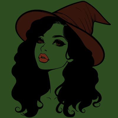 realistic witch girl with wavy hair and lips