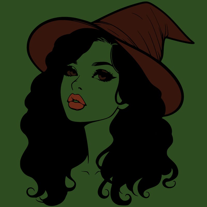 realistic witch girl with wavy hair and lips