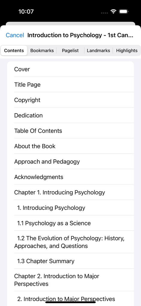 Libri Audiobooks - Navegación de tabla de contenido en la aplicación Libri Audiolibros.