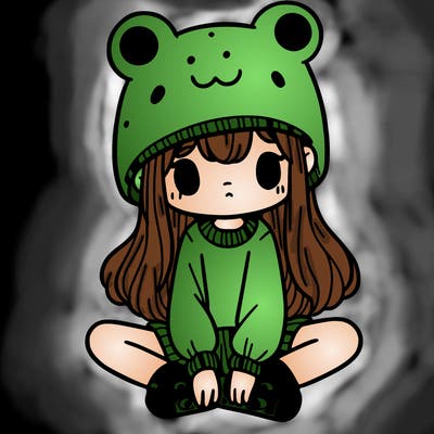 a girl wearing a frog hat and some frog socks