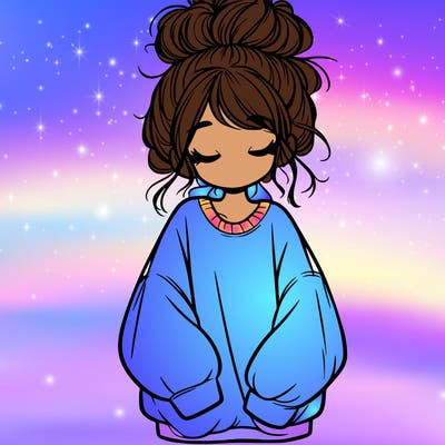 girl with baggy sweatshirt and messy bun