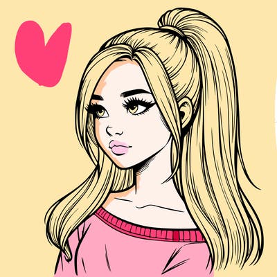 realistic girl with a high ponytail