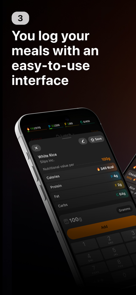 Ninja Fit: Ai Calorie tracker - Interface de l'application Ninja Fit pour un enregistrement facile des repas avec suivi des calories et des macronutriments