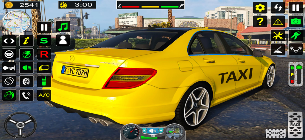 Mountain Offroad Taxi Car Game - yellow taxi car in a driving simulation game with on screen controls