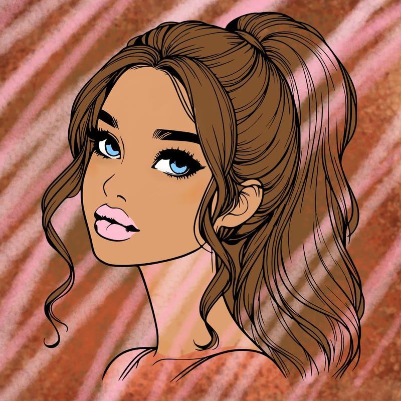 realistic girl with a ponytail on her hair and lips