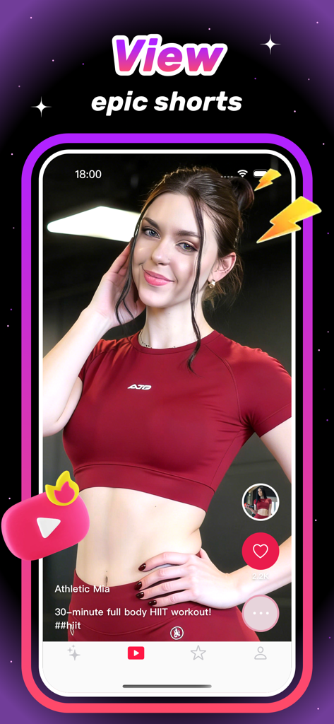 Swave - Video - Interface of the Swave app showing a short-form fitness video of a HIIT workout.