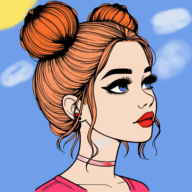 realistic girl with buns on the top of her head