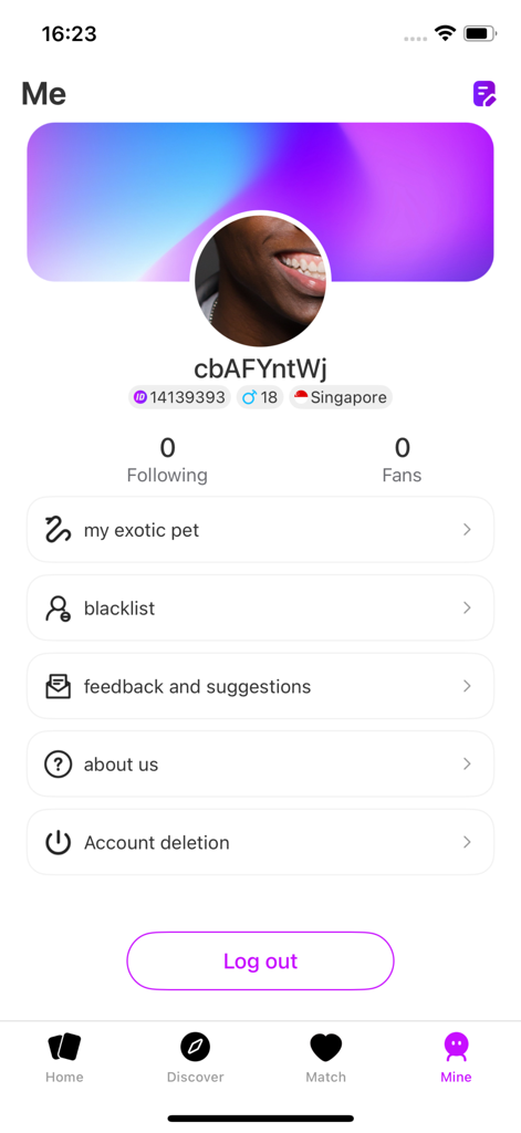 ExopetPals - User profile and settings screen of the ExopetPals app showing account options and pet management