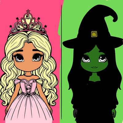 two realistic girls one princess one witch