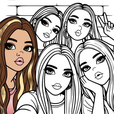 group of teen girls friends y2k up close in a selfie