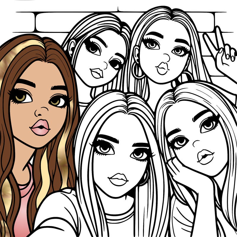 group of teen girls friends y2k up close in a selfie