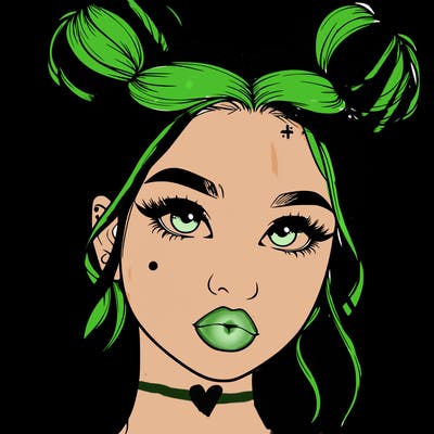 realistic girl with two buns on her hair and lips