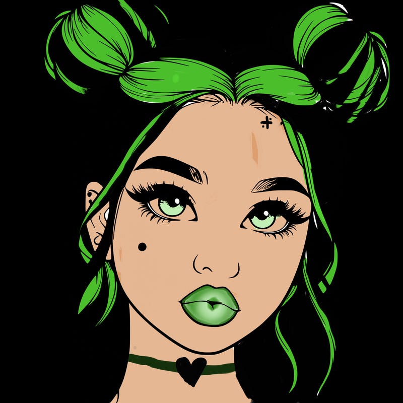 realistic girl with two buns on her hair and lips