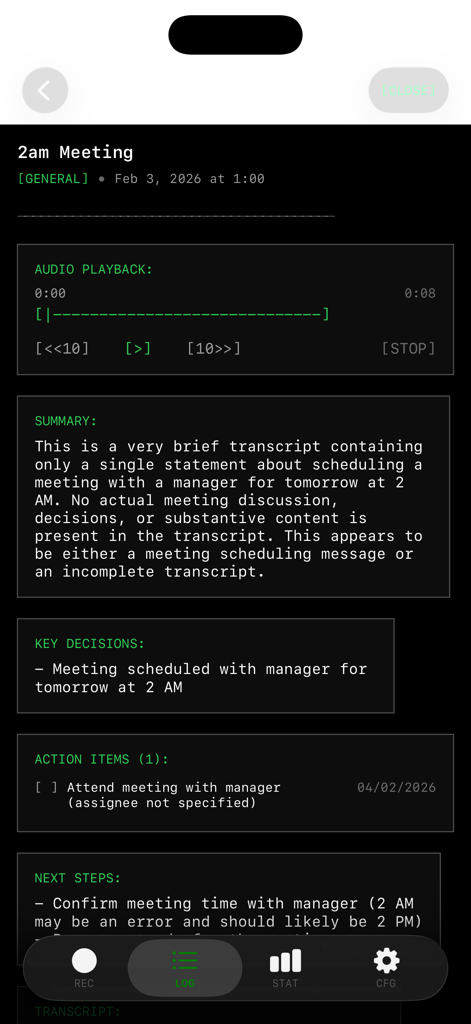 Meeting Mind: AI Voice Notes - Meeting Mind app interface with AI generated meeting summary and tasks