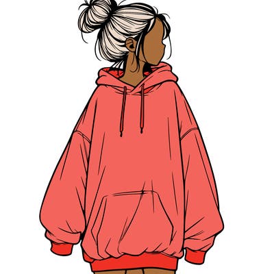 realistic girl with a oversized sweatshirt on and a bun