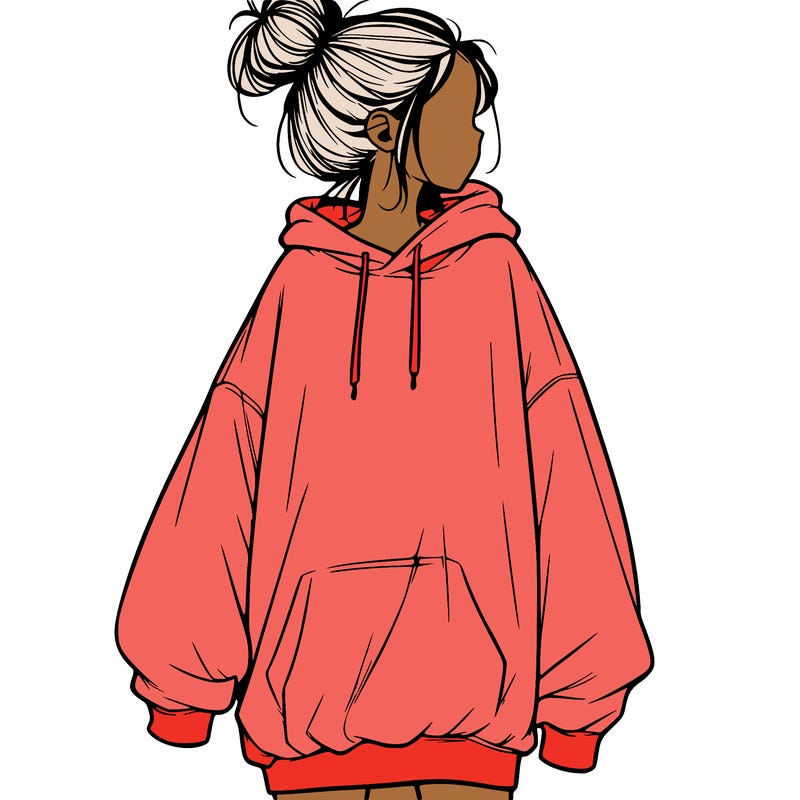 realistic girl with a oversized sweatshirt on and a bun
