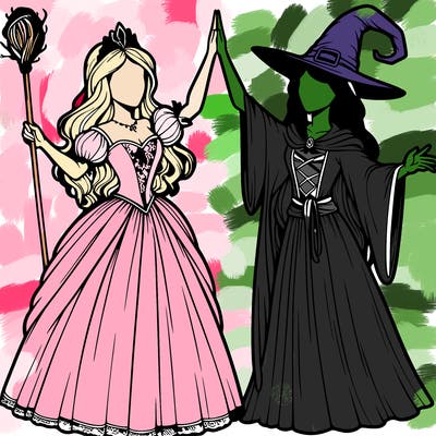 detailed realistic split of a princess and a witch