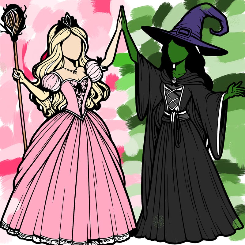 detailed realistic split of a princess and a witch