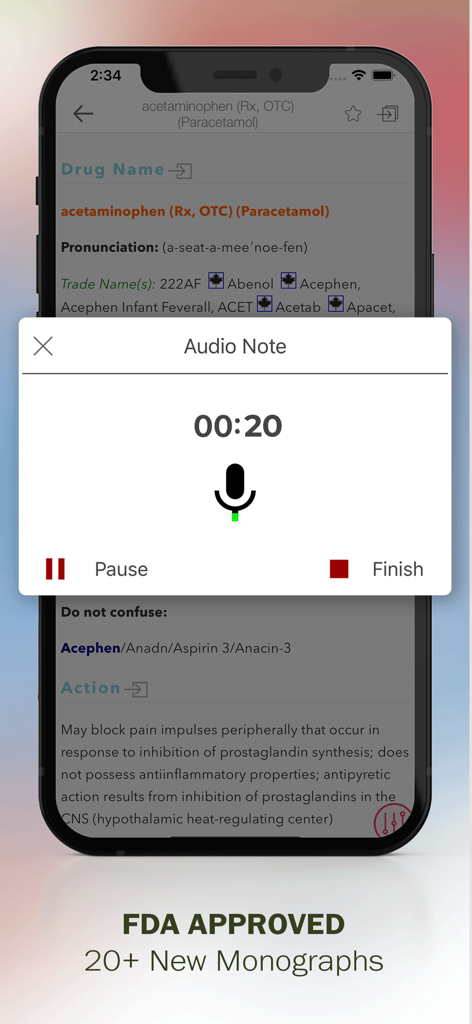 Audio note recording feature in the Mosby's Nursing Drug Reference mobile app