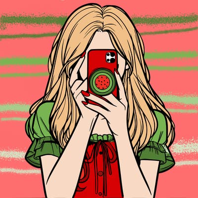 a realistic girl holding her phone taking pictures