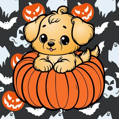 cute little puppy in a pumpkin