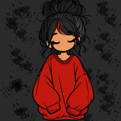 girl with baggy sweatshirt and messy bun