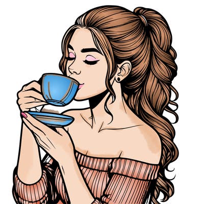 realistic woman drinking tea