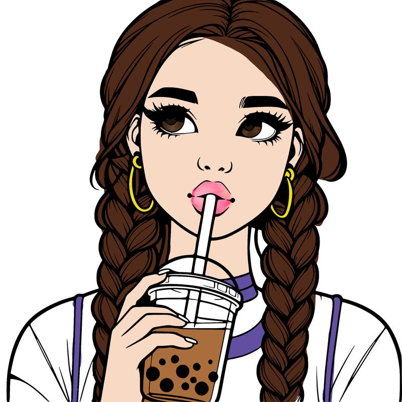 realistic girl with braided hair drinking boba