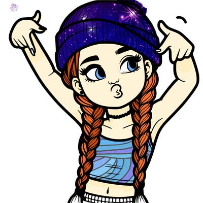 realistic teenage girl with braids and a beanie and crop top doing 🫶🏼