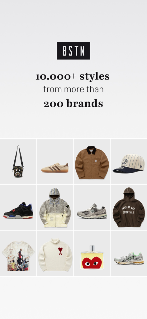 Une grille de baskets et de vêtements streetwear de plus de 200 marques sur l'application BSTN.