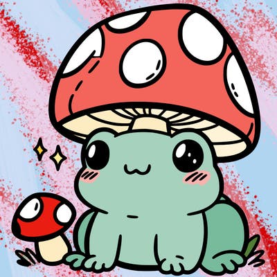 a cute frog with a mushroom hat