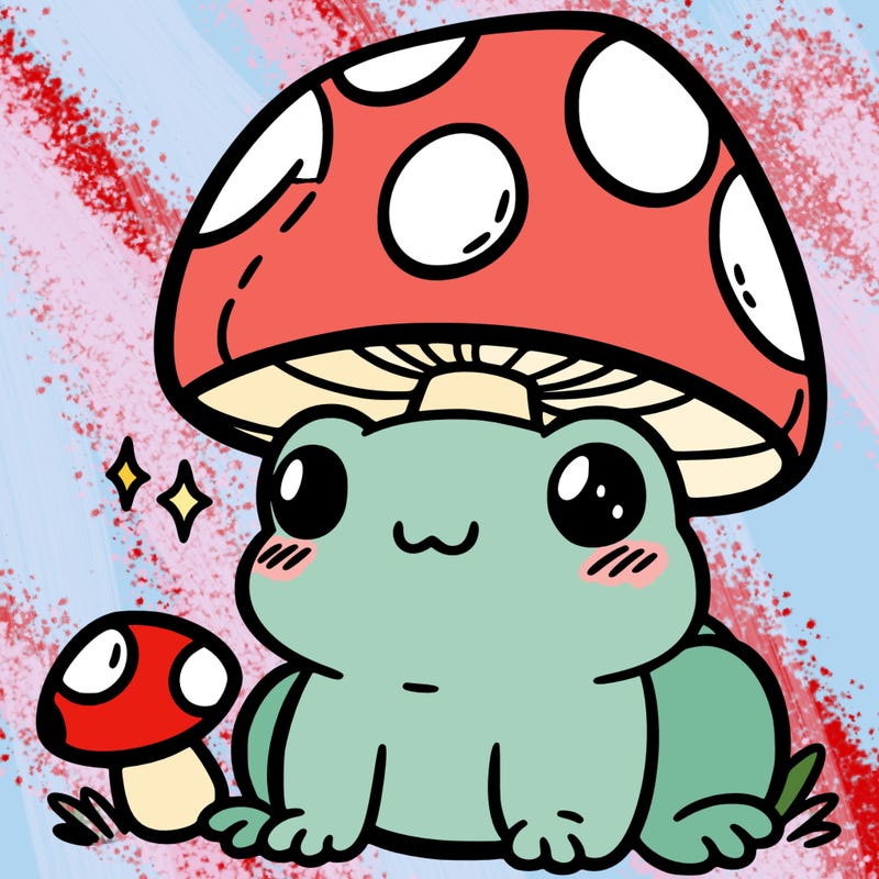 a cute frog with a mushroom hat