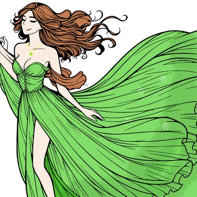 realistic woman in dress flowing the the wind